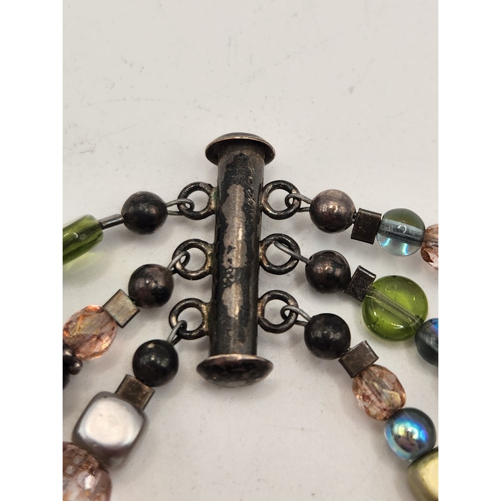 Sterling Silver 925 Multistrand Glass Bead Necklace Earth Tone 3 Strand‎ 18in - Picture 5 of 6